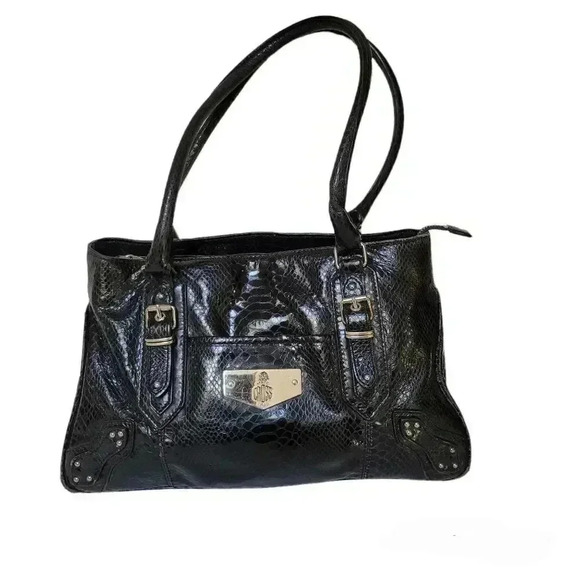 Mark Cross 1845 black leather handbag double handle see all pics for det… - Picture 1 of 13